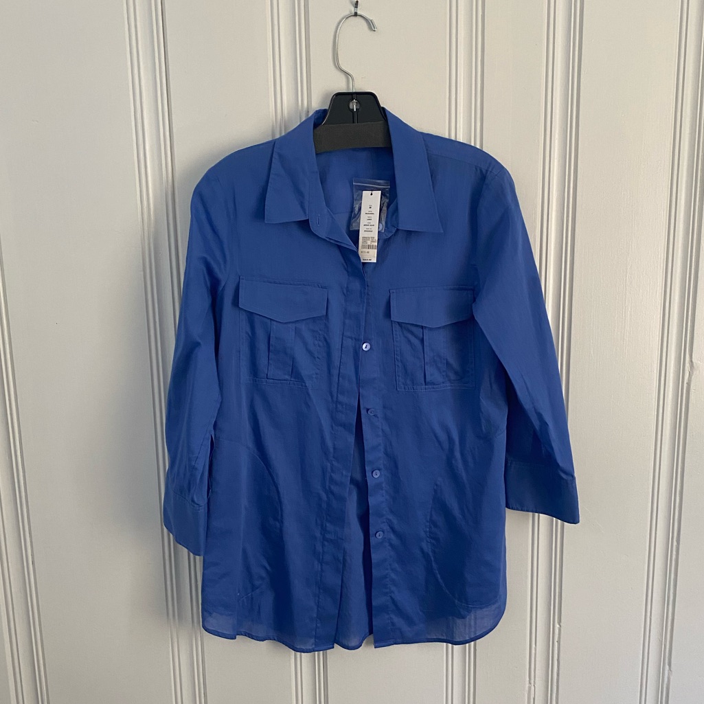 Theory Marandel Lawn Semi Sheer Button Front Lightweight Shirt Blue Size Med New